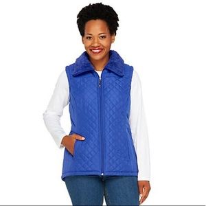 Denim & Co. Zip Front Quilted Vest with Faux Sherpa Lining